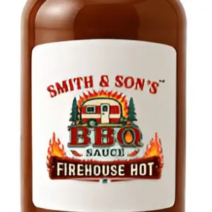 BBQ sauce jar with firehouse label
