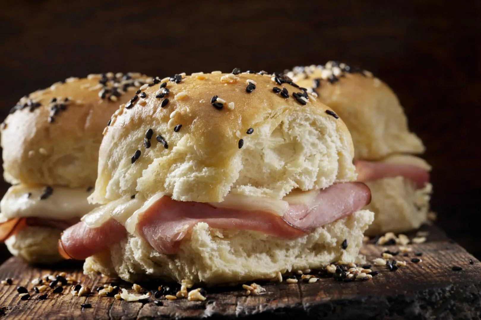 Ham and cheese slider on seeded dinner roll