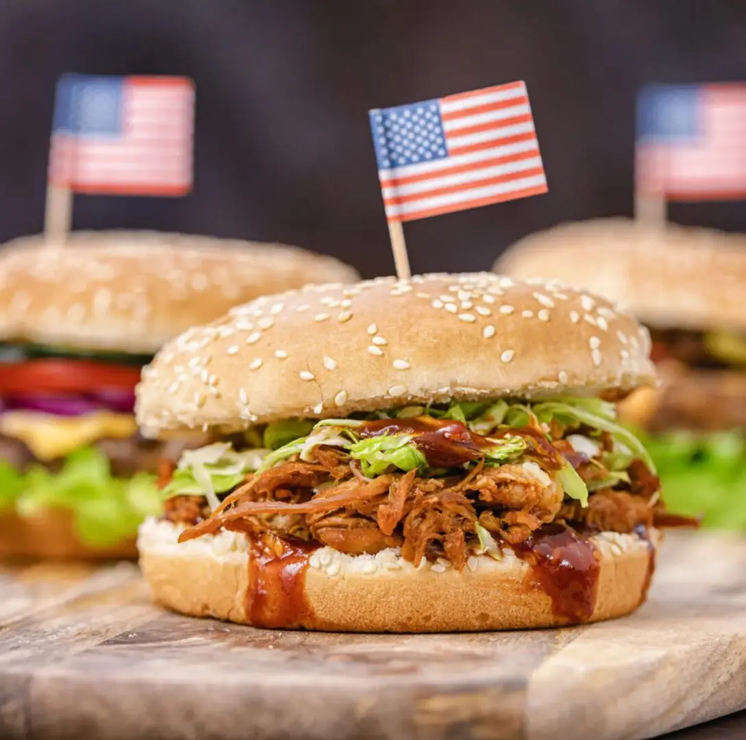 Pulled pork burger with American flag